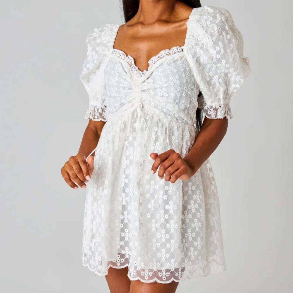 Buddy Love White Puff Sleeve Colby Mini Dress Small NWT